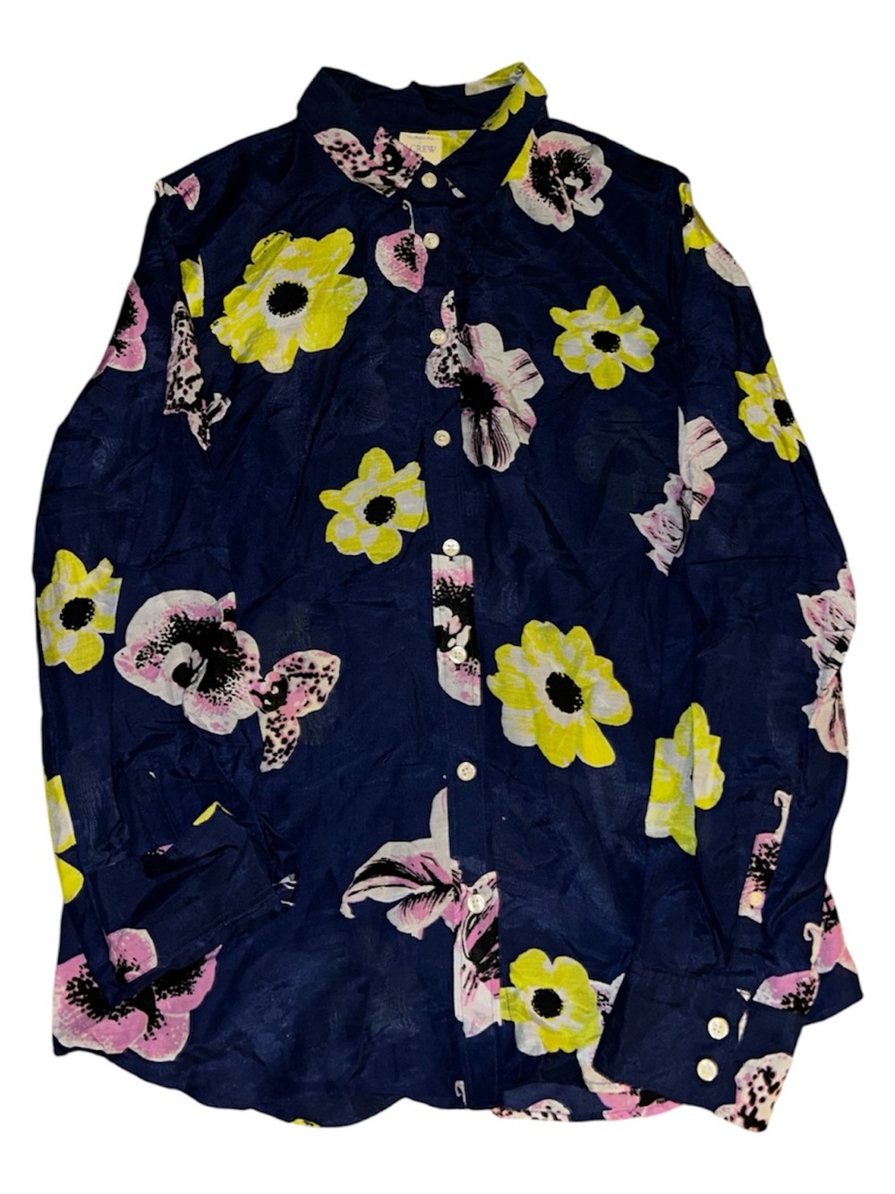 J. Crew Navy Button-Down with Yellow & Pink Floral Print